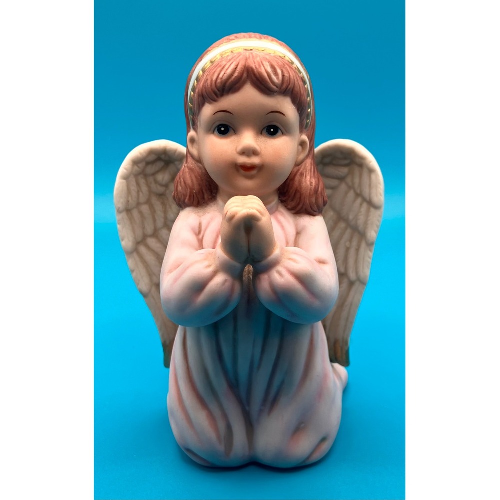 Homco Angel Figurine  5" Pink Kneeling Praying Girl Porcelain 1412